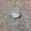 Sterling Silver Faceted Oblong Oval Shaped Moonstone Bezel Connector Component - Measuring 13mm x 17mm - Natural Semi-Precious Gemstone