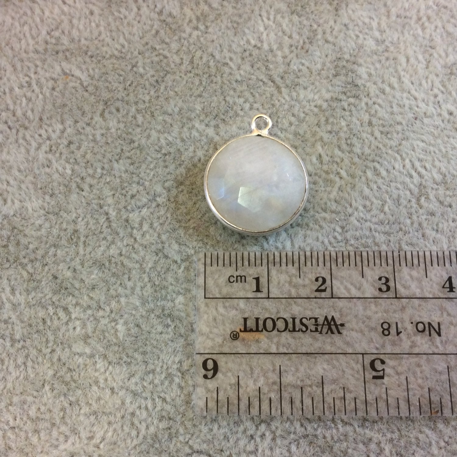 Sterling Silver Faceted Round/Coin Shaped Moonstone Bezel Pendant Component - Measuring 15mm x 15mm - Natural Semi-Precious Gemstone