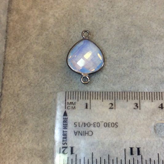 Milky Opalite Bezel | Gunmetal Plated Faceted (Manmade Glass) Heart Teardrop Shaped Bezel Connector - Measuring 15mm x 15mm