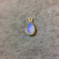 Gold Finish Faceted Milky White Opalite Pear/Teardrop Shaped Bezel Pendant Component - Measuring 8mm x 12mm - Natural Gemstone