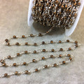Silver Plated Copper Rosary Chain with 3mm Faceted Round Shaped Bronze Hematite Beads - Sold by the Foot! (CH079-SV) - Natural Beaded Chain