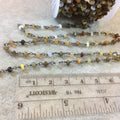 Gunmetal Plated Copper Rosary Chain W 3-4mm Smooth Mixed Ethiopian Opal Rondelle Beads (CH187-GM) - Sold by the Foot! - Natural Beaded Chain