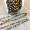 Gunmetal Plated Copper Rosary Chain W 3-4mm Smooth Mixed Ethiopian Opal Rondelle Beads (CH187-GM) - Sold by the Foot! - Natural Beaded Chain