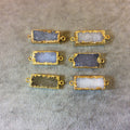 Premium Gold Plated Bar/Rectangle Shaped Druzy Connector - Measuring 10 x 22mm Approx. - Natural Electroplated Gemstone - Sold Individually