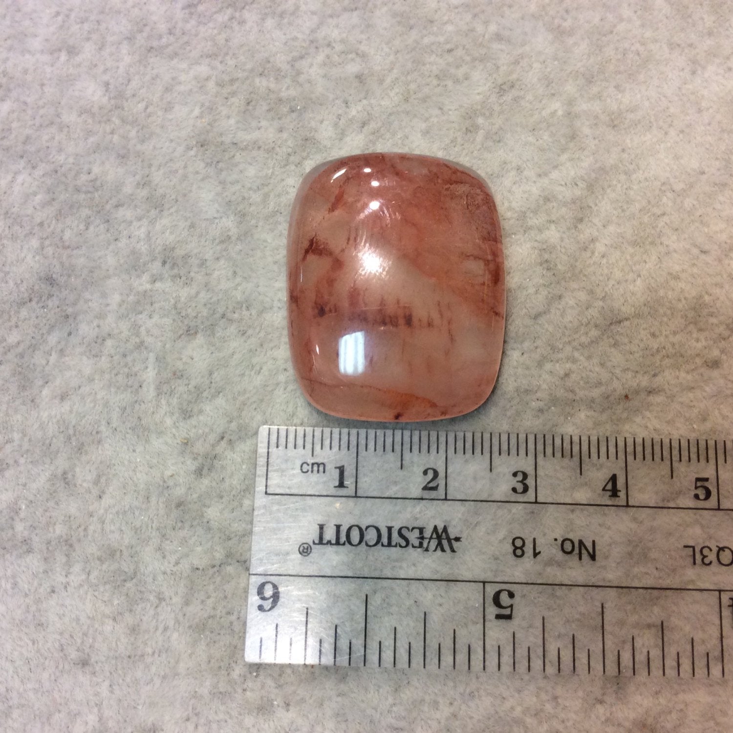 Strawberry Quartz Rounded Rectangle Shaped Flat Back Cabochon - Measuring 26mm x 32mm, 7mm Dome Height - Natural High Quality Gemstone