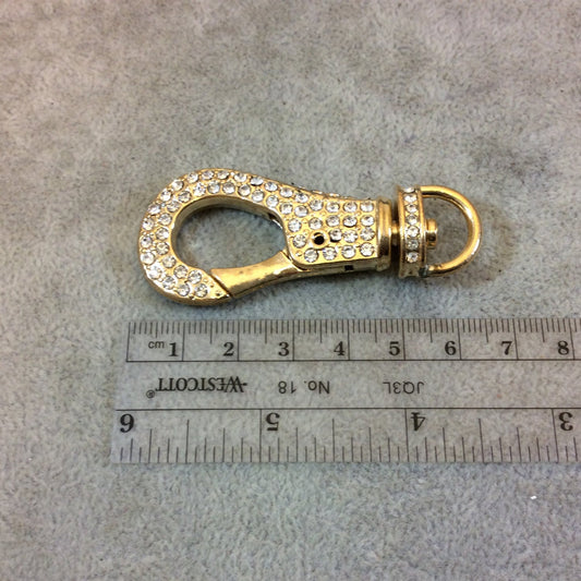 Clasp Large Warm Gold Plated Rhinestone Inlaid Lobster Claw Shaped Copper Clasp Components - Measuring 27mm x 63mm  - Sold Individually