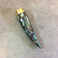 3.25" Iridescent Rainbow Pointed Round Tusk/Claw Shaped Natural Abalone Pendant with Gold Cap - Measuring 20mm x 86mm - (TR037-RA)