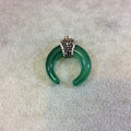Pave Rhinestone Encrusted Green (Jade) Crescent Pendant with Gray Rhinestones and Attached Bail - Measuring 27mm x 28mm, Approx.