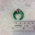 Pave Rhinestone Encrusted Green (Jade) Crescent Pendant with Gray Rhinestones and Attached Bail - Measuring 27mm x 28mm, Approx.