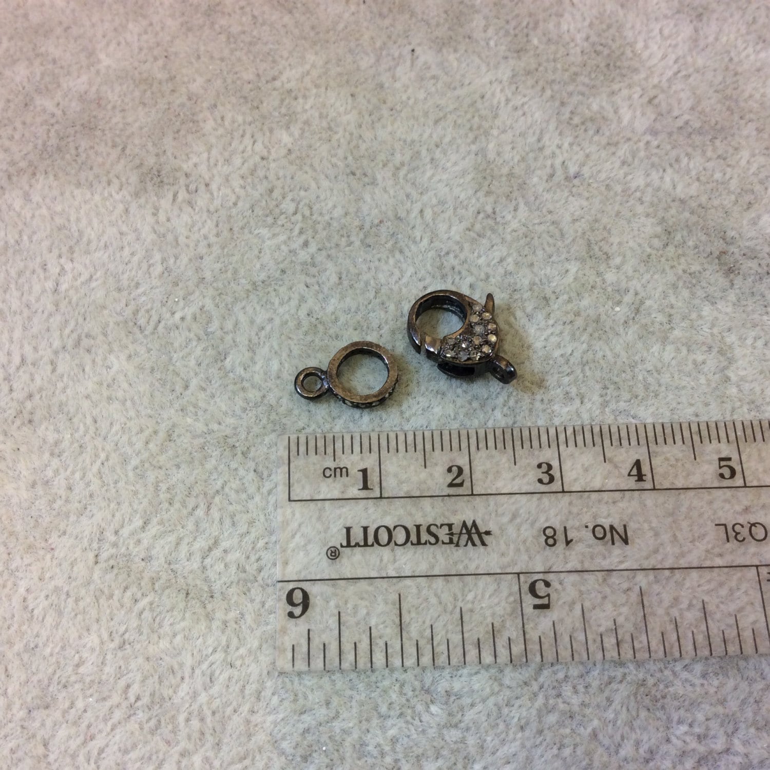 Clasp Genuine Pave Diamond Encrusted Gunmetal Plated Sterling Silver Lobster Claw Clasp Set - Measuring 8mm x 11mm, 8mm Ring