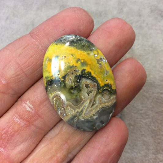 OOAK Natural Bumblebee Jasper Oblong Oval Shaped Flat Back Cabochon - Measuring 27mm x 38mm, 5mm Dome Height - High Quality Gemstone Cab
