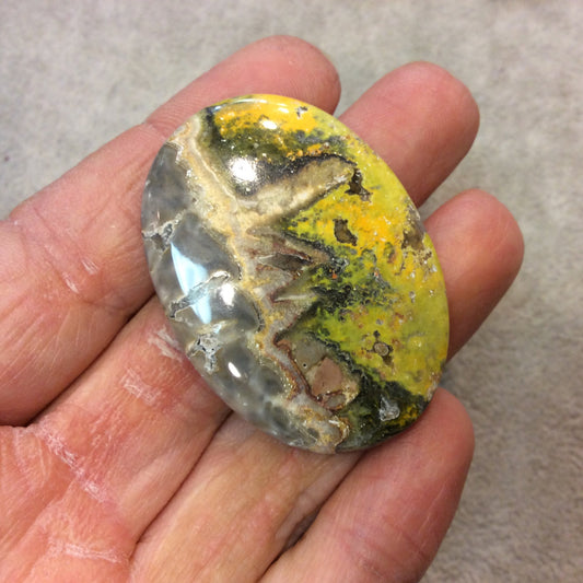 OOAK Natural Bumblebee Jasper Oblong Oval Shaped Flat Back Cabochon - Measuring 34mm x 46mm, 5mm Dome Height - High Quality Gemstone Cab