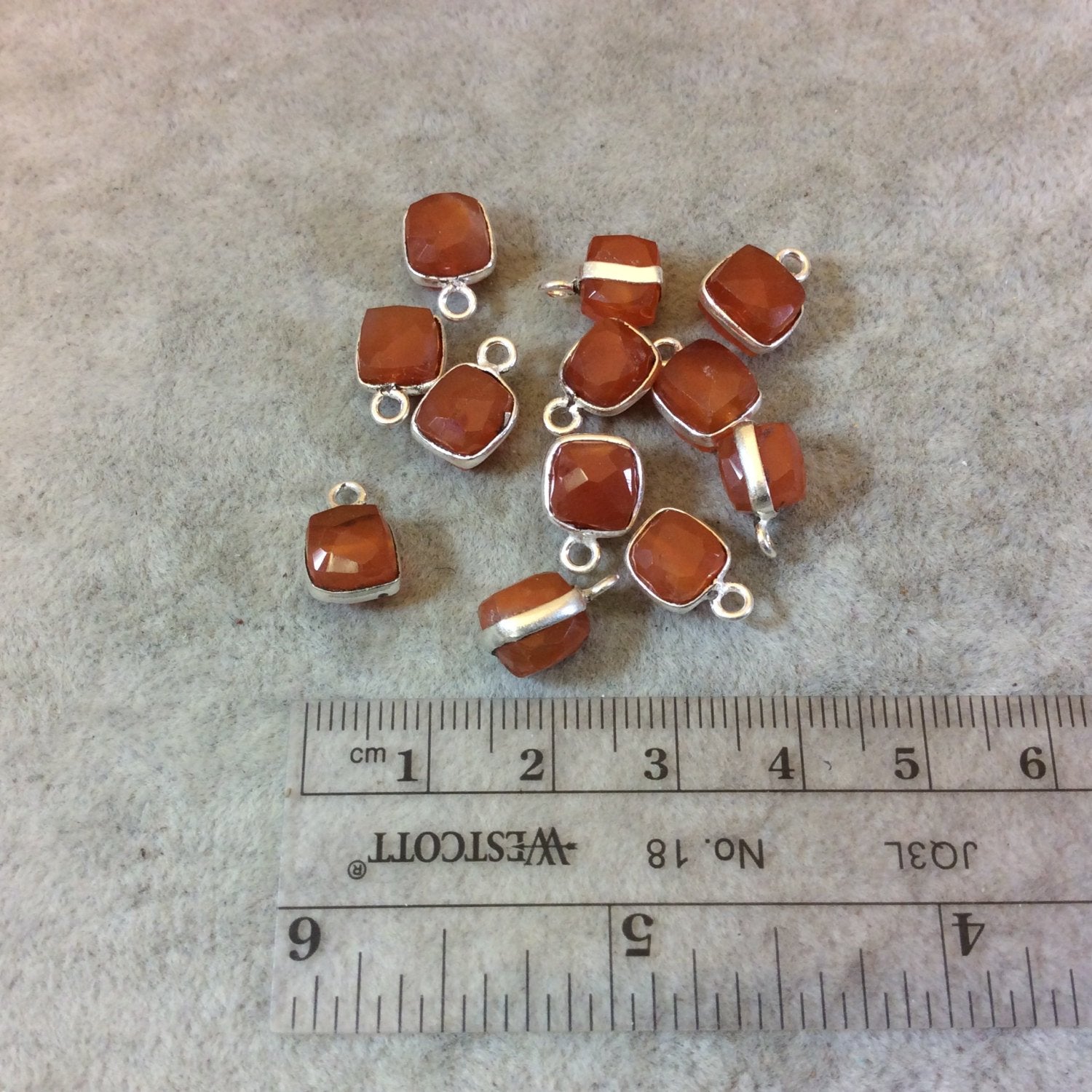 Silver Finish Faceted Carnelian Cube/Square Shaped Plated Copper Bezel Charm/Drop - Measuring 6-7mm - Natural Gemstone - Sold Individually