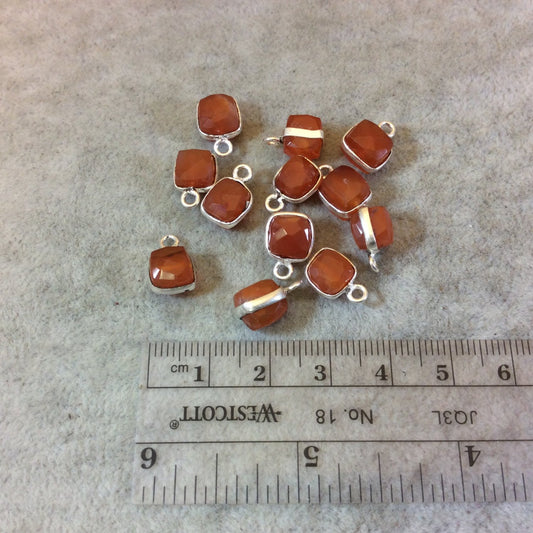 Silver Finish Faceted Carnelian Cube/Square Shaped Plated Copper Bezel Charm/Drop - Measuring 6-7mm - Natural Gemstone - Sold Individually