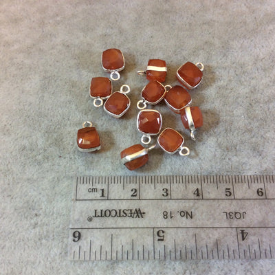 Silver Finish Faceted Carnelian Cube/Square Shaped Plated Copper Bezel Charm/Drop - Measuring 6-7mm - Natural Gemstone - Sold Individually