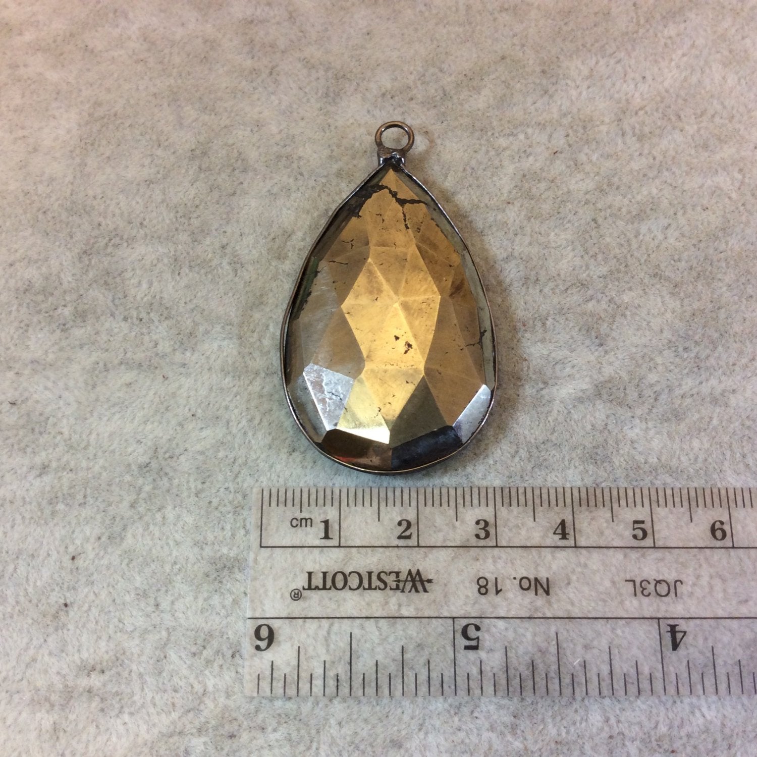 Gunmetal Finish Faceted Pyrite Pear/Teardrop Shaped Bezel Pendant Component - Measuring 28mm x 45mm - Natural Semi-precious Gemstone