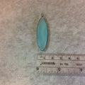 Gunmetal Finish Faceted Seafoam Chalcedony Skinny Marquise Shaped Bezel Pendant Component - Measuring 13mm x 48mm - Hydro (Lab) Gemstone