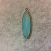 Gunmetal Finish Faceted Seafoam Chalcedony Skinny Marquise Shaped Bezel Pendant Component - Measuring 13mm x 48mm - Hydro (Lab) Gemstone