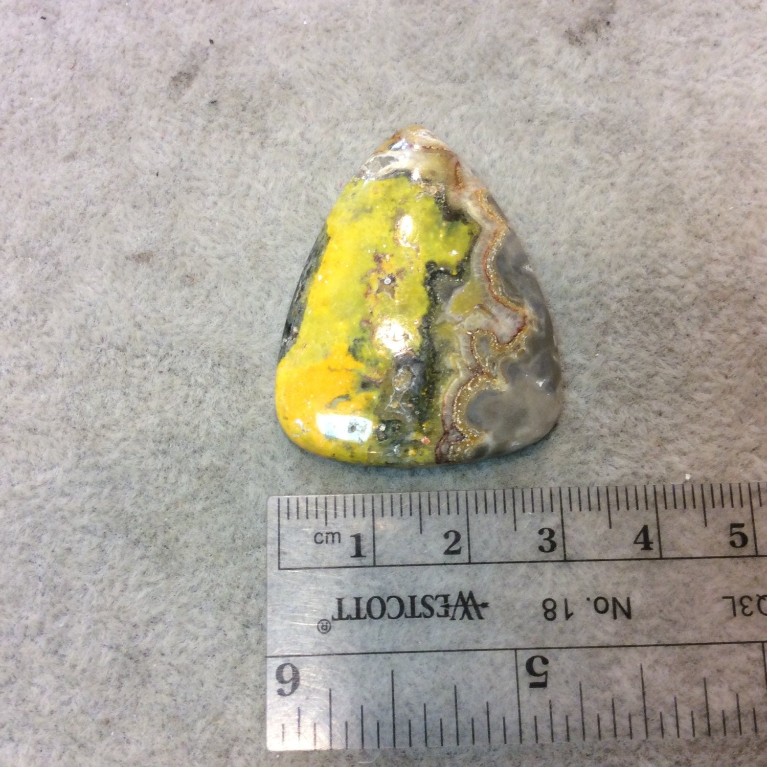 OOAK Natural Bumblebee Jasper Triangle Shaped Flat Back Cabochon - Measuring 31mm x 39mm, 5mm Dome Height - High Quality Gemstone Cab