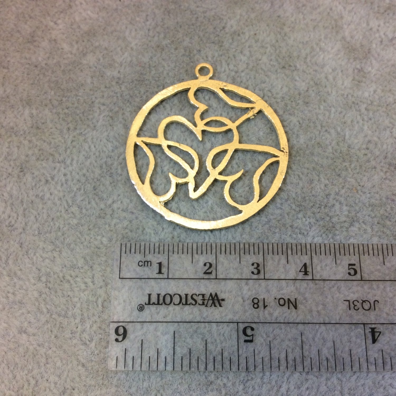 Medium Sized Gold Plated Copper Heart-Filled Circle Shaped Components - Measuring 36mm x 36mm - Sold in Packs of 10 (350-GD)