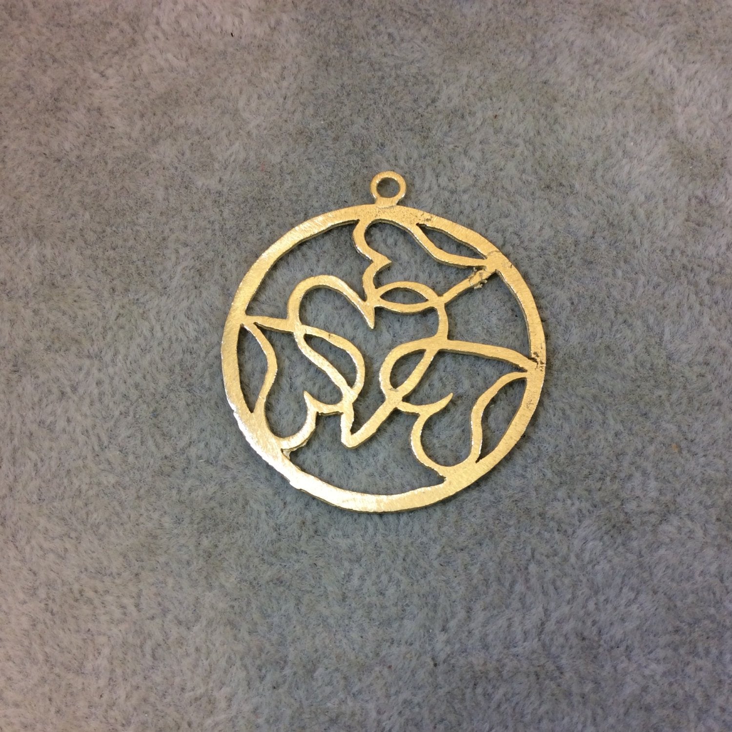 Medium Sized Gold Plated Copper Heart-Filled Circle Shaped Components - Measuring 36mm x 36mm - Sold in Packs of 10 (350-GD)