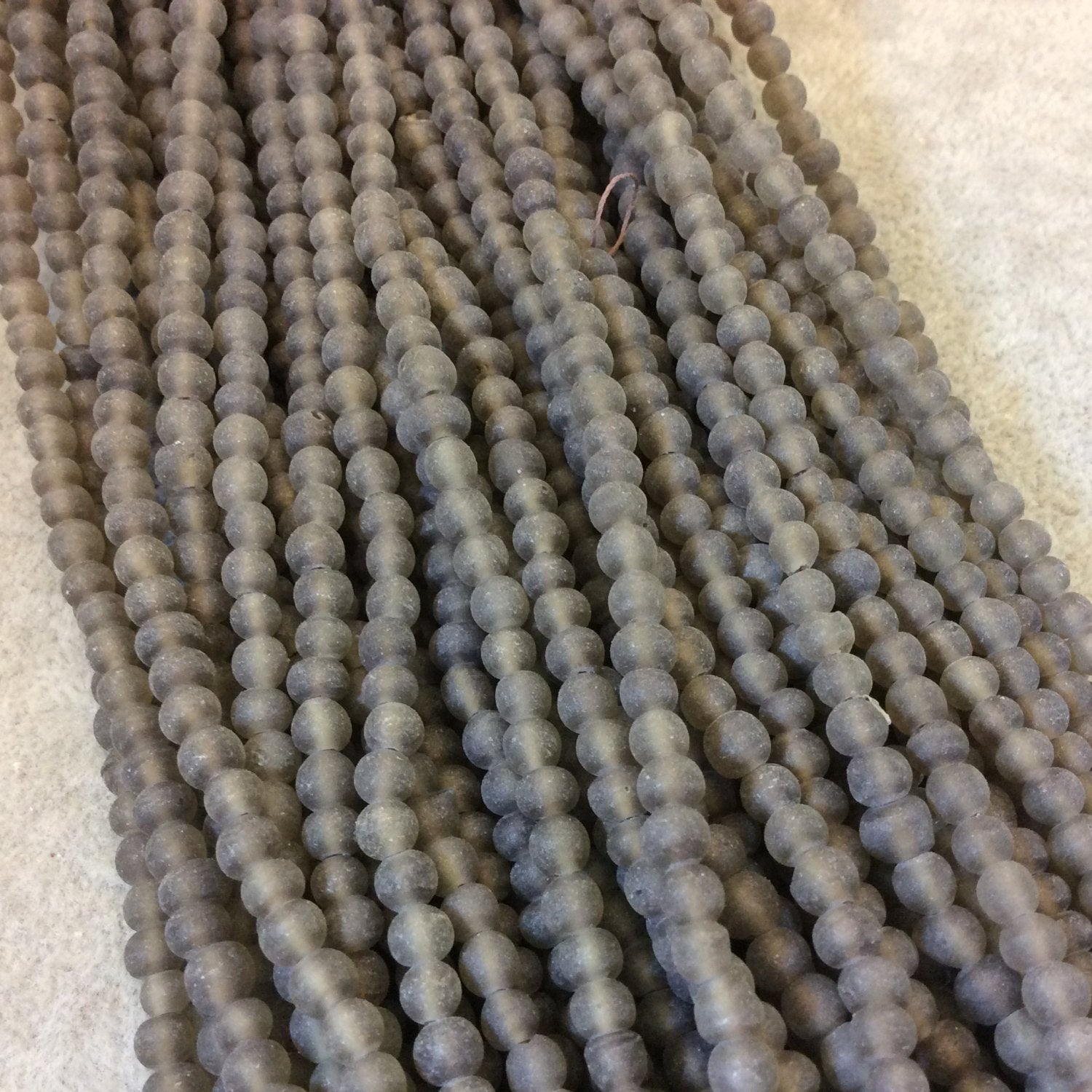 4mm Matte Smoke Gray/Brown Irregular Rondelle Shaped Indian Beach/Sea Glass Beads - Sold by 16.25" Strands - Approx. 98 Beads