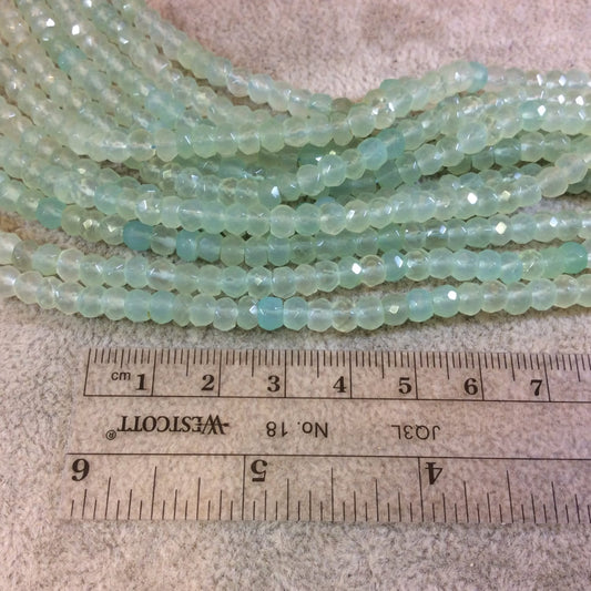 5mm Faceted Natural Green Chalcedony Rondelle Shaped Beads - 13.25" Strand (Approximately 92 Beads) - High Quality Hand-Cut Indian Gemstone