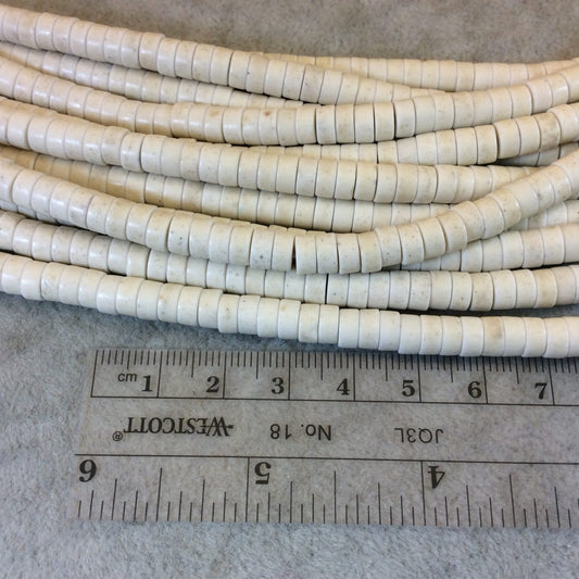 3mm x 6mm Smooth White/Cream Howlite Heishi/Disc Shaped Beads - 15.75" Strand (Approximately 127 Beads) - Natural Gemstone