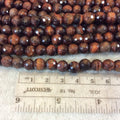 10mm Natural Red Tiger Eye Faceted Finish Round/Ball Shaped Beads with 2.5mm Holes - 7.75" Strand (Approx. 20 Beads) - LARGE HOLE BEADS