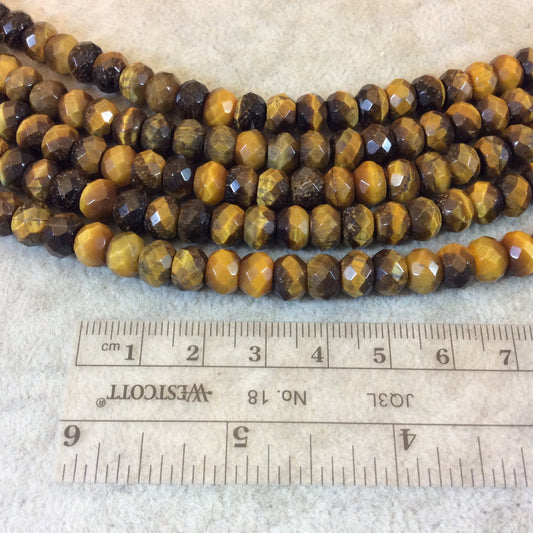 5mm x 8mm Natural Brown Tiger Eye Faceted Rondelle Shaped Beads with 2.5mm Holes - 7.75" Strand (Approx. 36 Beads) - LARGE HOLE BEADS