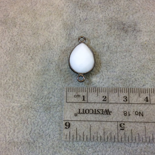 Gunmetal Plated Faceted White Hydro (Lab Created) Chalcedony Pear/Teardrop Shape Bezel Connector - Measuring 12mm x 16mm - Sold Individually