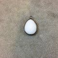 Gunmetal Plated Faceted White Hydro (Lab Created) Chalcedony Pear/Teardrop Shaped Bezel Pendant - Measuring 15mm x 20mm - Sold Individually
