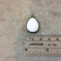 Gunmetal Plated Faceted White Hydro (Lab Created) Chalcedony Pear/Teardrop Shaped Bezel Pendant - Measuring 15mm x 20mm - Sold Individually