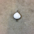 Gunmetal Plated Faceted White Hydro (Lab Created) Chalcedony Heart/Teardrop Shape Bezel Connector - Measuring 15mm x 15mm - Sold Individual