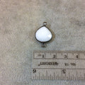 Gunmetal Plated Faceted White Hydro (Lab Created) Chalcedony Heart/Teardrop Shape Bezel Connector - Measuring 15mm x 15mm - Sold Individual