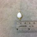 Gold Plated Faceted White Hydro (Lab Created) Chalcedony Pear/Teardrop Shaped Bezel Connector - Measuring 10mm x 15mm - Sold Individually