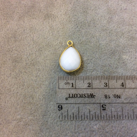Gold Plated Faceted White Hydro (Lab Created) Chalcedony Pear/Teardrop Shaped Bezel Pendant - Measuring 12mm x 16mm - Sold Individually