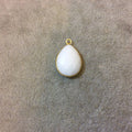 Gold Plated Faceted White Hydro (Lab Created) Chalcedony Pear/Teardrop Shaped Bezel Pendant - Measuring 15mm x 20mm - Sold Individually