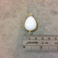 Gold Plated Faceted White Hydro (Lab Created) Chalcedony Pear/Teardrop Shaped Bezel Connector - Measuring 18mm x 24mm - Sold Individually