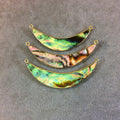 Gold Electroplated Rainbow Abalone Shell Crescent Shaped Focal Pendant - Measuring 14mm x 60mm Approximately - Sold Individually, Random