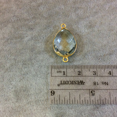 Gold Plated Faceted Pale Green Hydro (Lab Created) Quartz Pear/Teardrop Shaped Bezel Connector - Measuring 15mm x 20mm - Sold Individually