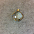 Gold Pale Faceted Pale Green Hydro (Lab Created) Quartz Diamond Shaped Bezel Pendant - Measuring 15mm x 15mm - Sold Individually