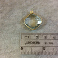 Gold Plated Faceted Pale Green Hydro (Lab Created) Quartz Diamond Shaped Bezel Pendant - Measuring 18mm x 18mm - Sold Individually