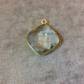 Gold Plated Faceted Pale Green Hydro (Lab Created) Quartz Diamond Shaped Bezel Pendant - Measuring 18mm x 18mm - Sold Individually