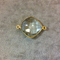 Gold Plated Faceted Pale Green Hydro (Lab Created) Quartz Diamond Shaped Bezel Connector - Measuring 18mm x 18mm - Sold Individually