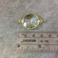 Gold Plated Faceted Pale Green Hydro (Lab Created) Quartz Round/Coin Shaped Bezel Connector - Measuring 20mm x 20mm - Sold Individually