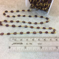 Gold Plated Copper Rosary Chain with 5mm Long Faceted Natural Deep Red Garnet Pebble/Nugget Shape Beads (CH330-GD) - Gemstone Beaded Chain