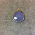 Gold Finish Faceted Semi-Transparent Pale Blue Chalcedony Heart/Teardrop Shaped Bezel Pendant - Measuring 18mm x 18mm - Natural Gemstone