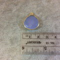 Gold Finish Faceted Semi-Transparent Pale Blue Chalcedony Heart/Teardrop Shaped Bezel Pendant - Measuring 18mm x 18mm - Natural Gemstone