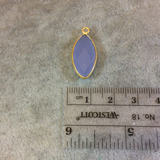 Gold Finish Faceted Semi-Transparent Blue Chalcedony Marquise Shaped Bezel Pendant - Measuring 10mm x 20mm - Natural Gemstone